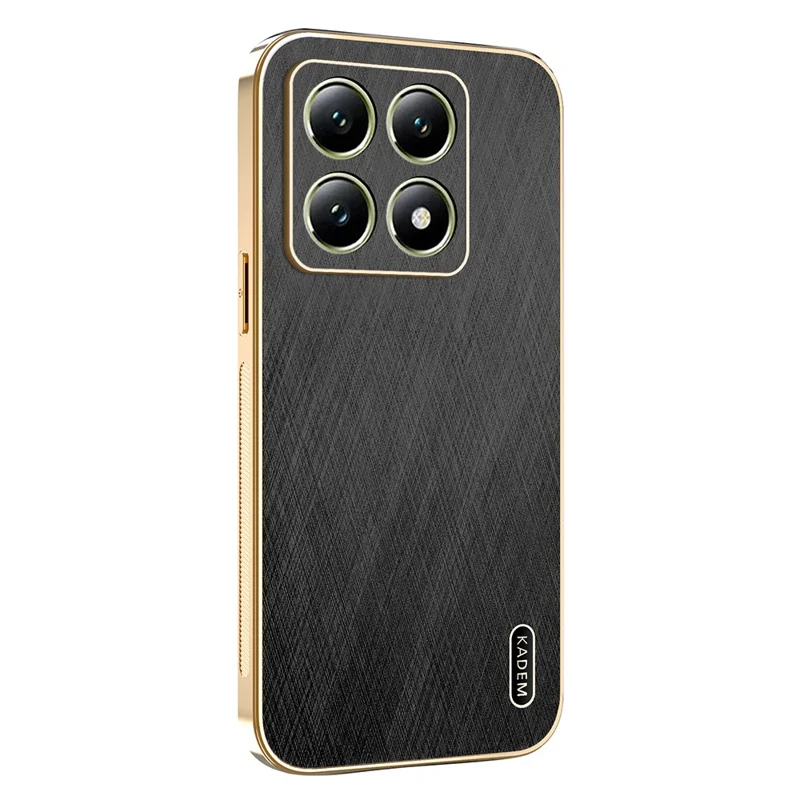 KADEM For Xiaomi 14T Case Electroplating Silk Texture PU + TPU Phone Back Cover - Black