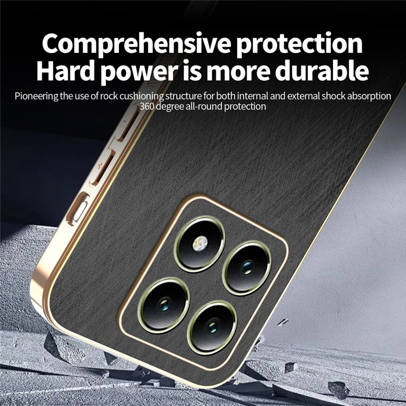 KADEM For Xiaomi 14T Case Electroplating Silk Texture PU + TPU Phone Back Cover - Black