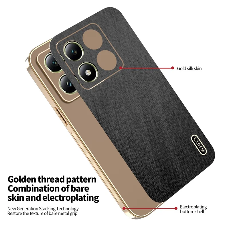 KADEM For Xiaomi 14T Case Electroplating Silk Texture PU + TPU Phone Back Cover - Black