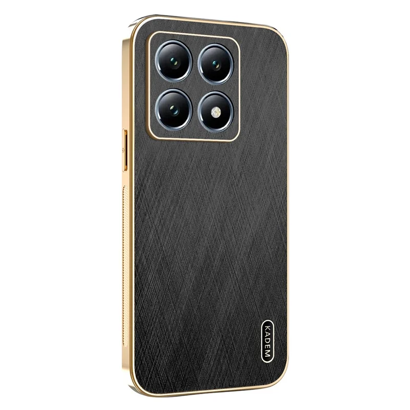 KADEM For Xiaomi 14T Pro Case Electroplating Silk Texture PU + TPU Phone Back Cover - Black