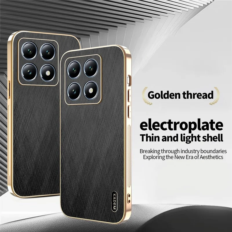 KADEM For Xiaomi 14T Pro Case Electroplating Silk Texture PU + TPU Phone Back Cover - Black