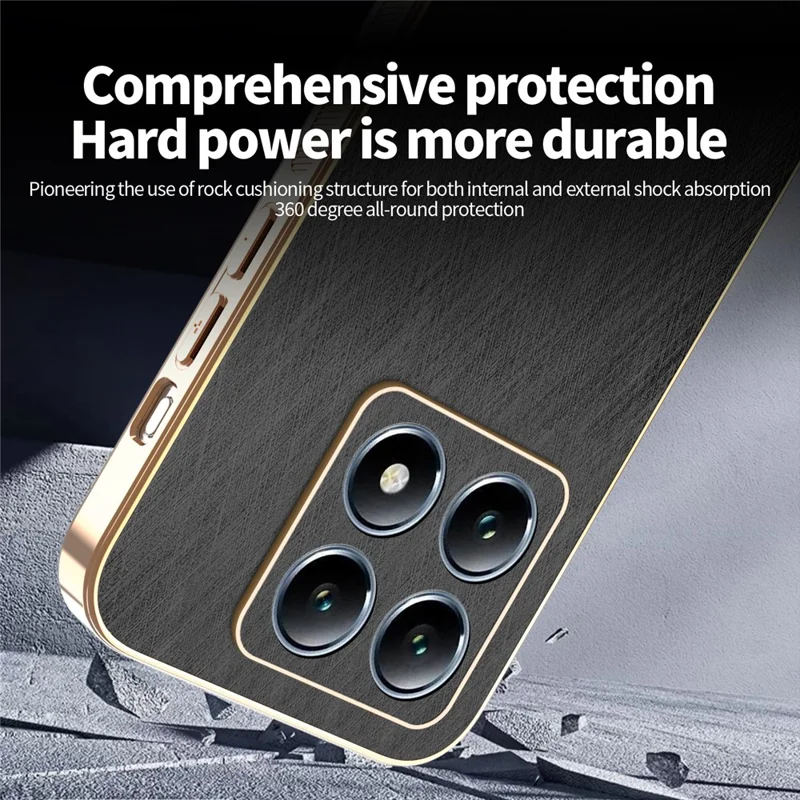 KADEM For Xiaomi 14T Pro Case Electroplating Silk Texture PU + TPU Phone Back Cover - Black