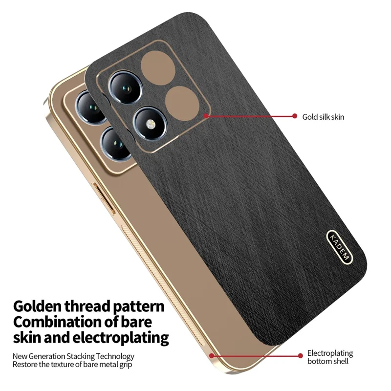 KADEM For Xiaomi 14T Pro Case Electroplating Silk Texture PU + TPU Phone Back Cover - Black