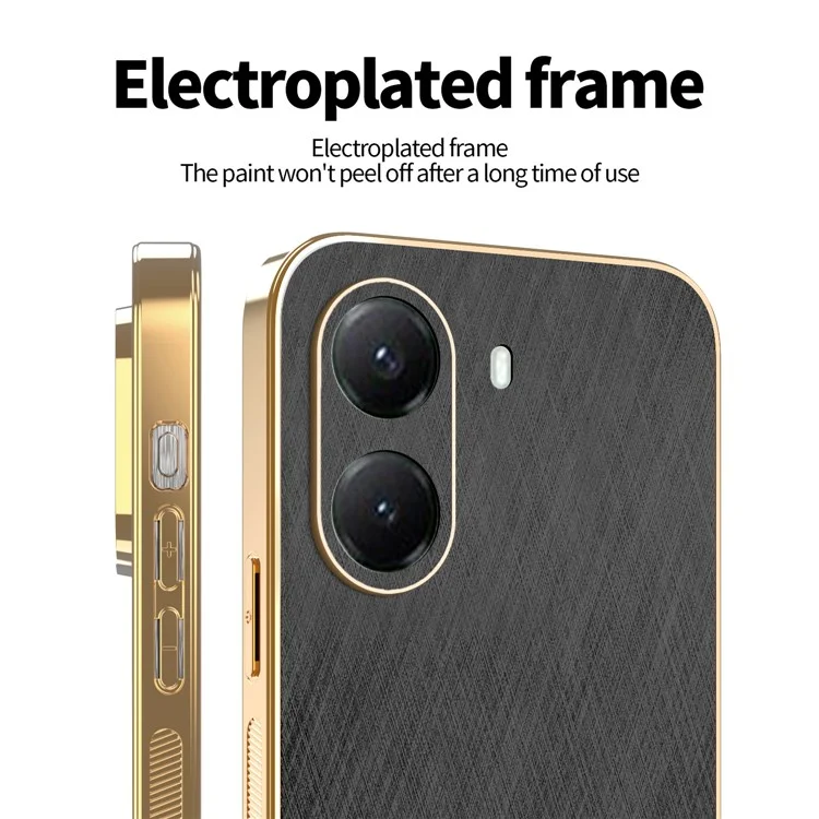 KADEM For Xiaomi Poco X7 Pro 5G Case Electroplating Silk Texture PU + TPU Phone Back Cover - Black