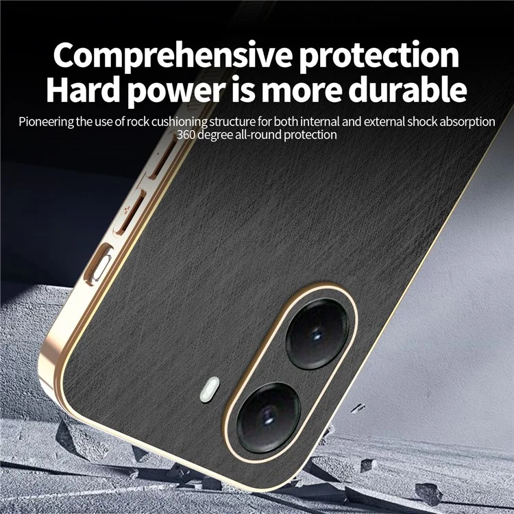 KADEM For Xiaomi Poco X7 Pro 5G Case Electroplating Silk Texture PU + TPU Phone Back Cover - Black