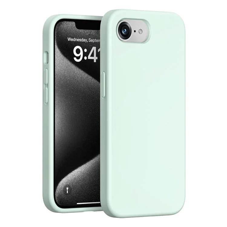 For iPhone 16e Case PC + Liquid Silicone Anti-Scratch Lining Phone Cover - Light Green