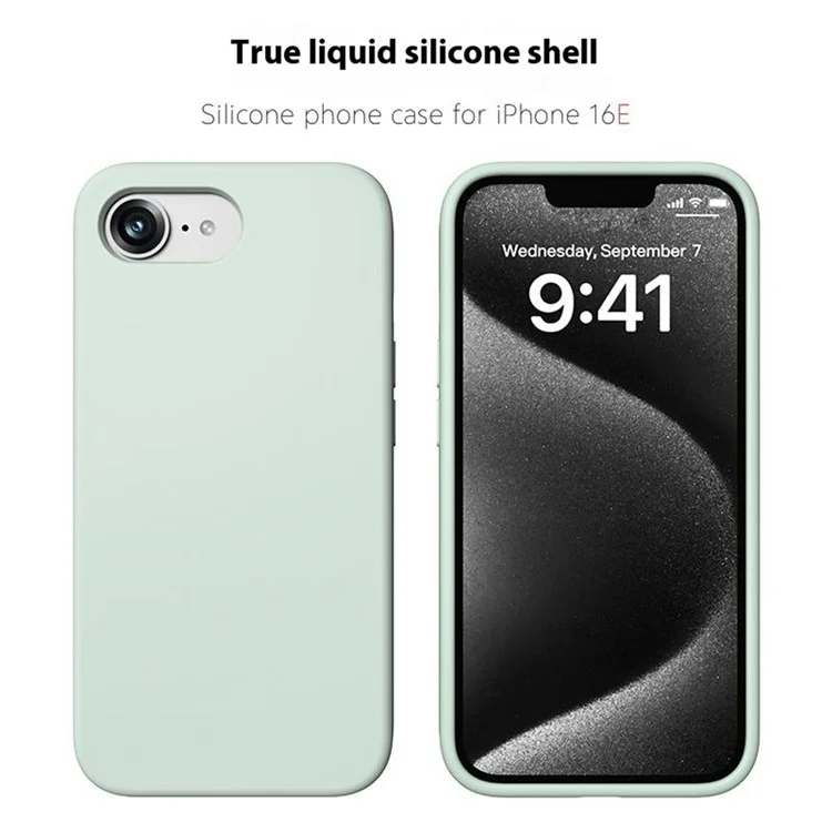For iPhone 16e Case PC + Liquid Silicone Anti-Scratch Lining Phone Cover - Light Green