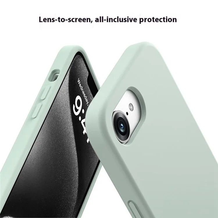 For iPhone 16e Case PC + Liquid Silicone Anti-Scratch Lining Phone Cover - Light Green