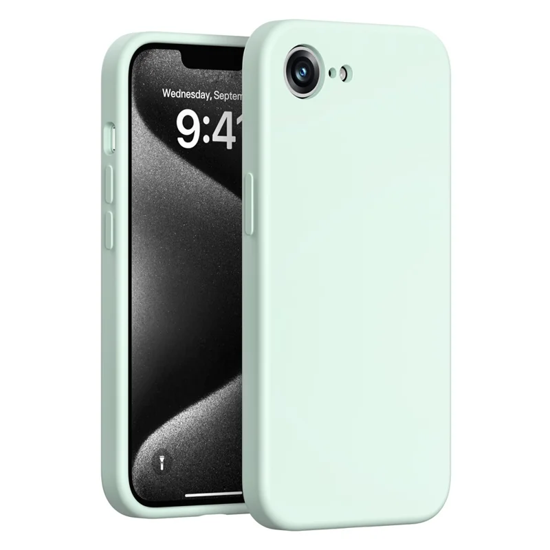 For iPhone 16e Case Precision Fit PC + Liquid Silicone Protective Phone Cover with Microfiber Lining - Light Green