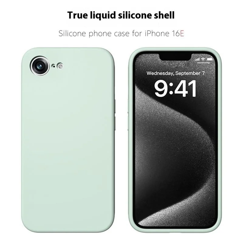 For iPhone 16e Case Precision Fit PC + Liquid Silicone Protective Phone Cover with Microfiber Lining - Light Green