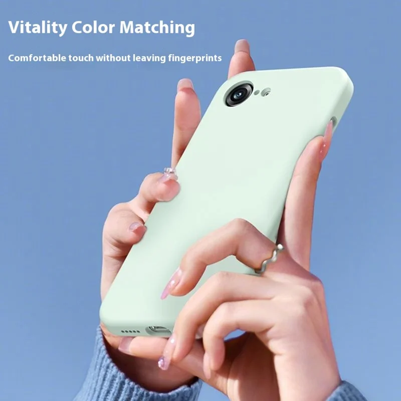 For iPhone 16e Case Precision Fit PC + Liquid Silicone Protective Phone Cover with Microfiber Lining - Light Green