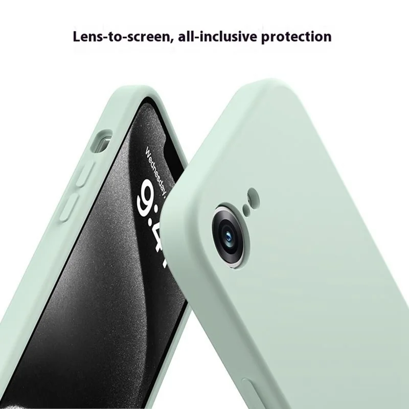 For iPhone 16e Case Precision Fit PC + Liquid Silicone Protective Phone Cover with Microfiber Lining - Light Green