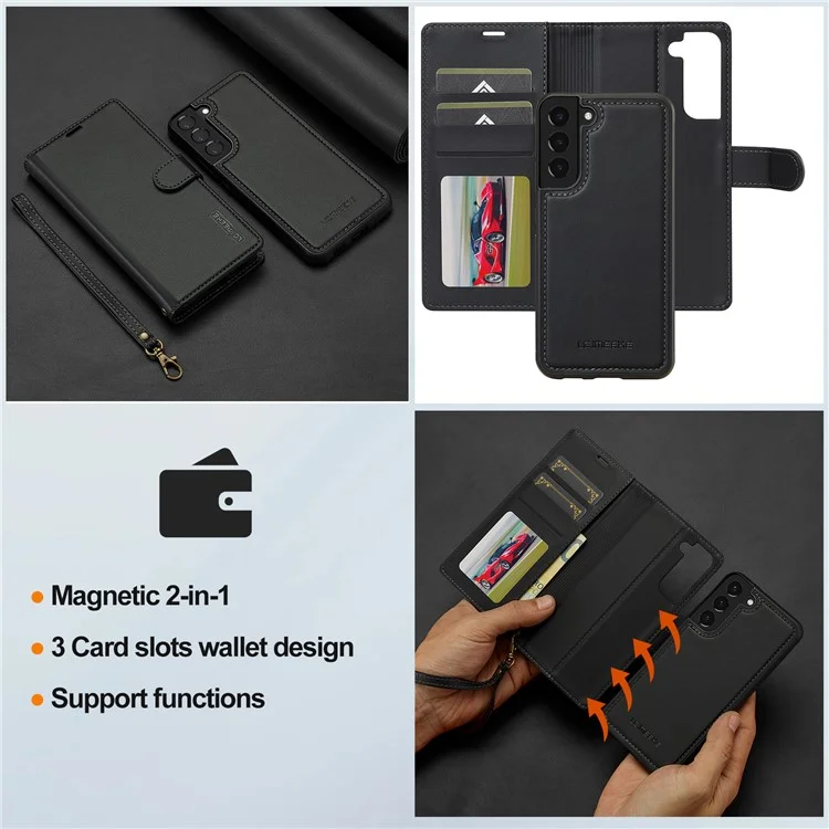 LC.IMEEKE L2 Series para Samsung Galaxy S25 Capa de Couro PU Carteira Destacável Capa de Celular Magnética - Preto
