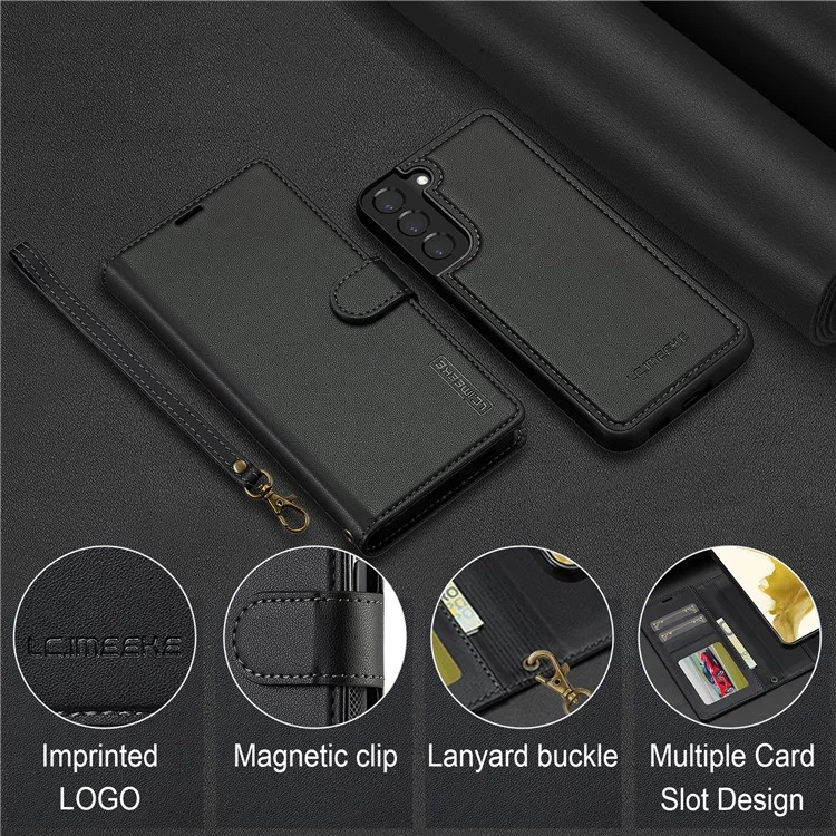 LC.IMEEKE L2 Series para Samsung Galaxy S25 Capa de Couro PU Carteira Destacável Capa de Celular Magnética - Preto