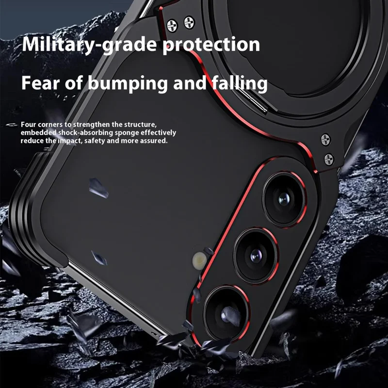 For Samsung Galaxy S24+ Case Kickstand Metal Bumper Magnetic Phone Cover - Silver / Silver