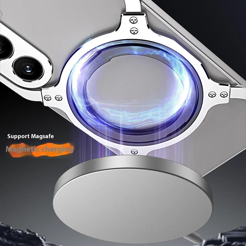 Voor Samsung Galaxy S24 Hoesje Standaard Metaal Bumper Magnetische Telefoonhoes - Zwart / Zilver