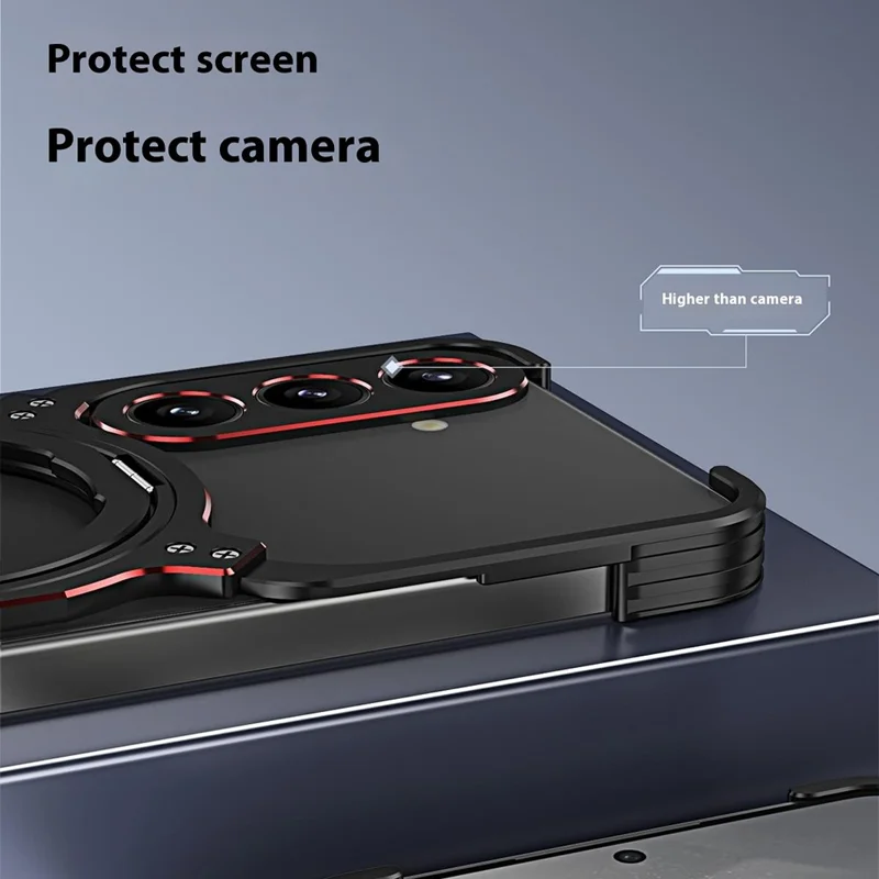 Voor Samsung Galaxy S24 Hoesje Standaard Metaal Bumper Magnetische Telefoonhoes - Zwart / Zilver