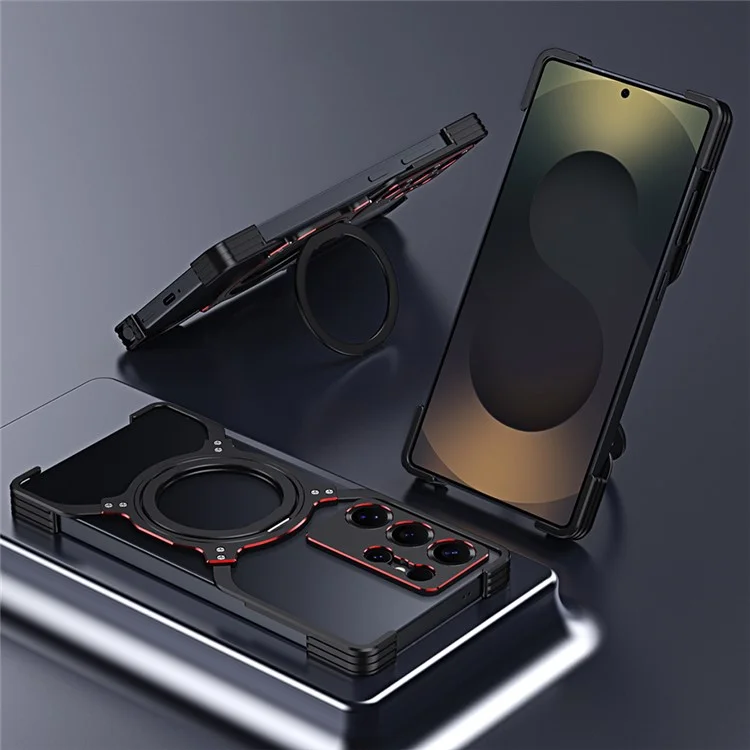 Чехол для Samsung Galaxy S25 Ultra с подставкой, металлическим бампером и магнитной крышкой - серебристый / серебристый