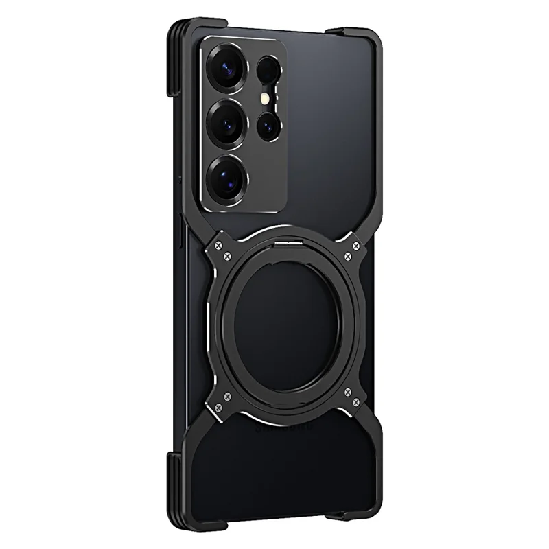 For Samsung Galaxy S25 Ultra Case Kickstand Metal Bumper Magnetic Phone Cover - Black / Silver
