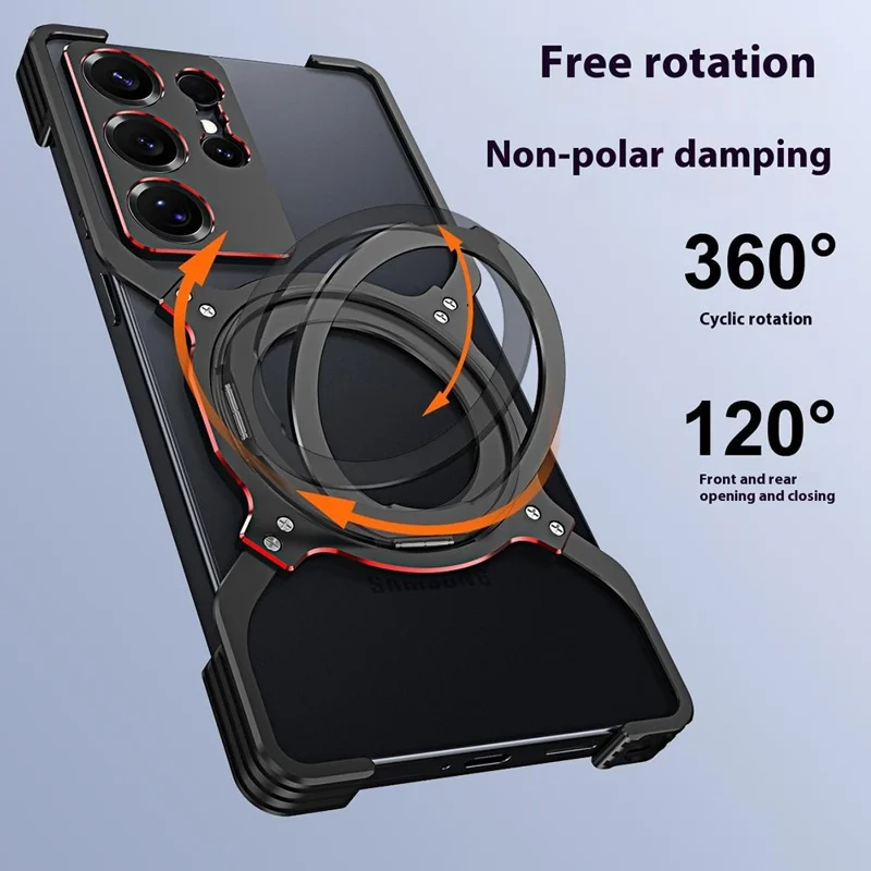 For Samsung Galaxy S25 Ultra Case Kickstand Metal Bumper Magnetic Phone Cover - Black / Silver