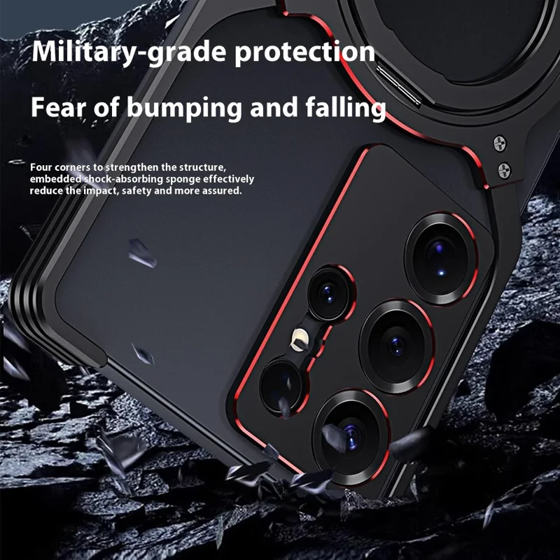 For Samsung Galaxy S25 Ultra Case Kickstand Metal Bumper Magnetic Phone Cover - Black / Silver