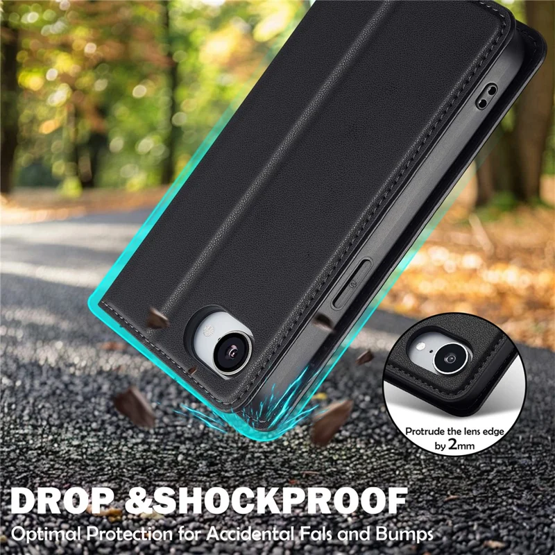 LC.IMEEKE L1 Series for iPhone 16e Case PU Leather Wallet Stand Protective Phone Cover - Black