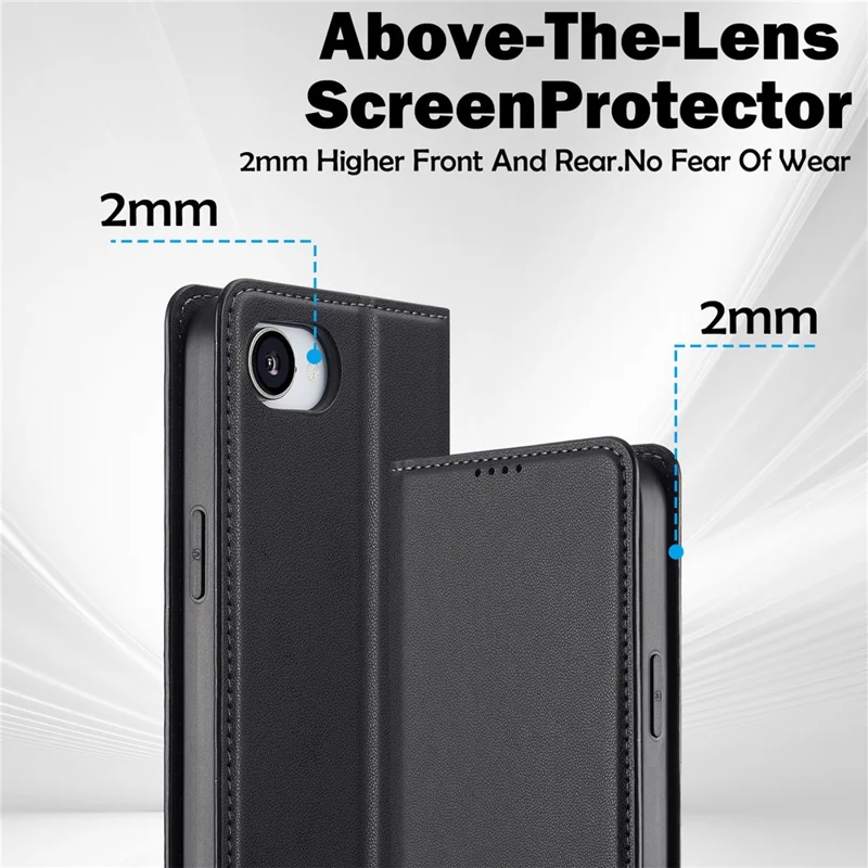 LC.IMEEKE L1 Series for iPhone 16e Case PU Leather Wallet Stand Protective Phone Cover - Black