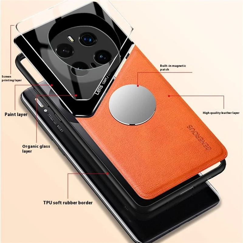 Voor Honor Magic7 Pro 5G hoesje Leercoating PC + TPU telefoon achterkant - Oranje