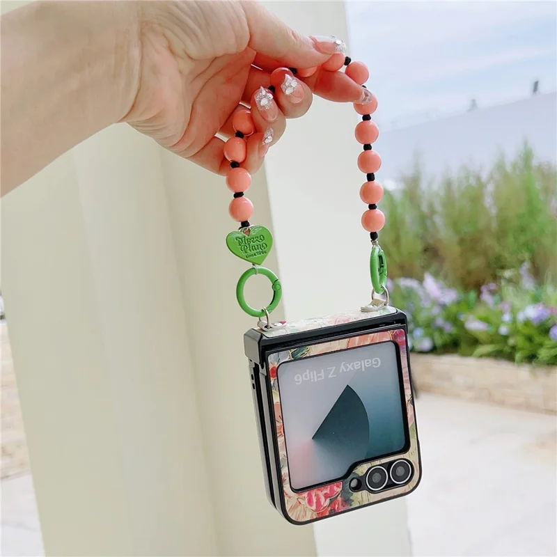 For Samsung Galaxy Z Flip7 FE 5G / Z Flip6 5G Case Floral Pattern PU + PC Protective Phone Cover with Strap - Pink Flower