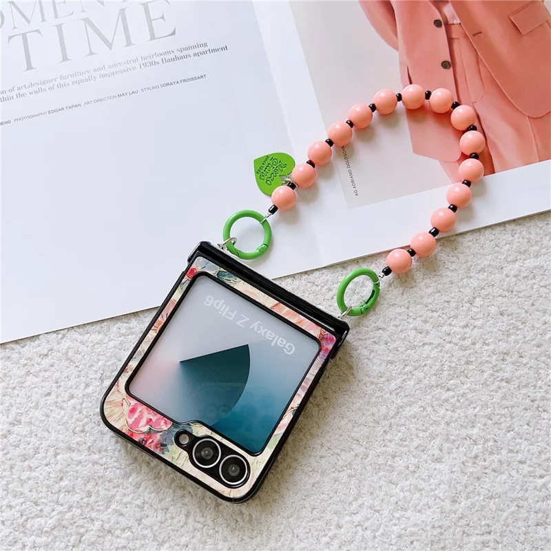 For Samsung Galaxy Z Flip7 FE 5G / Z Flip6 5G Case Floral Pattern PU + PC Protective Phone Cover with Strap - Pink Flower