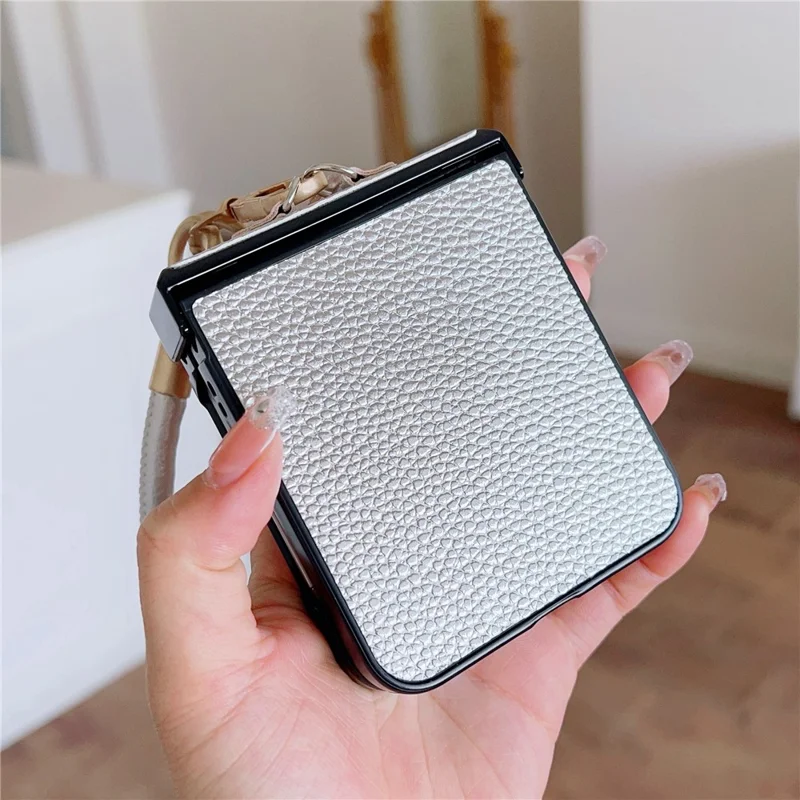 For Samsung Galaxy Z Flip7 FE 5G / Z Flip6 5G Case Litchi Texture PU + PC Phone Back Cover with Strap - Rose