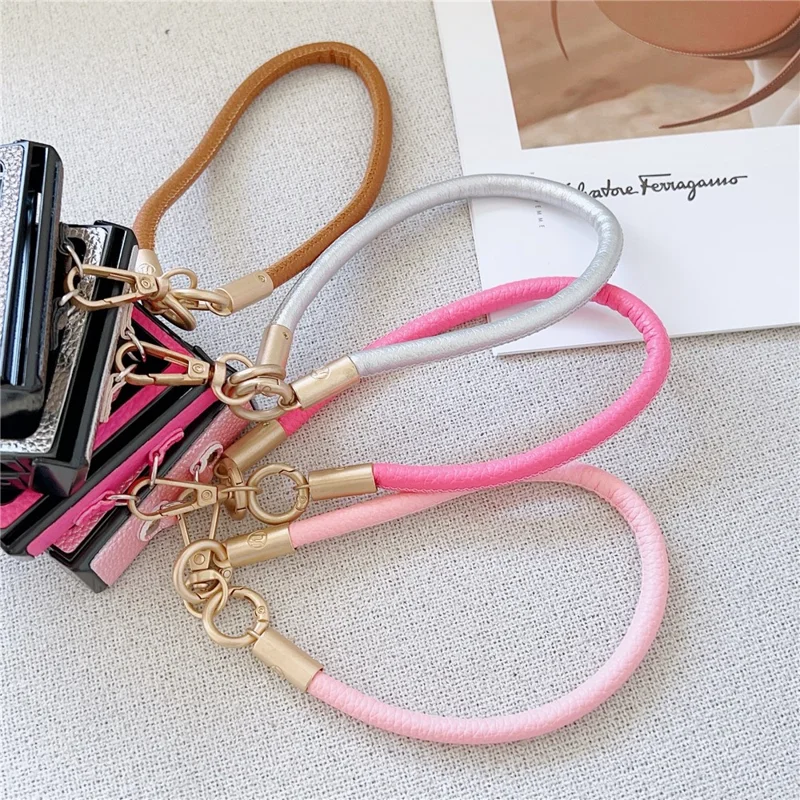 For Samsung Galaxy Z Flip7 FE 5G / Z Flip6 5G Case Litchi Texture PU + PC Phone Back Cover with Strap - Rose