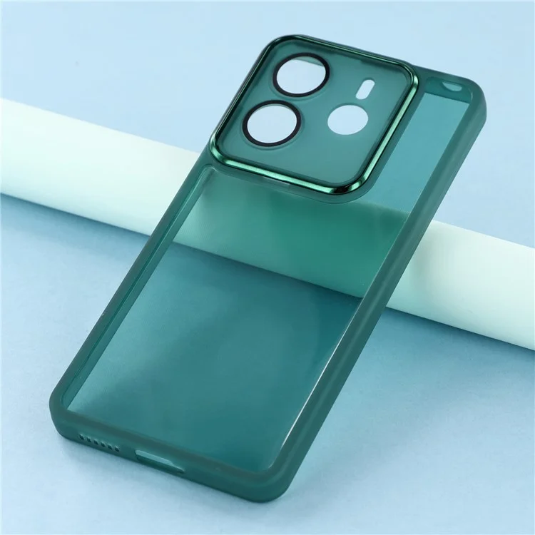For Xiaomi Redmi Note 14 4G (163.25mm) Case Electroplated Camera Frame TPU Phone Cover - Transparent Army Green