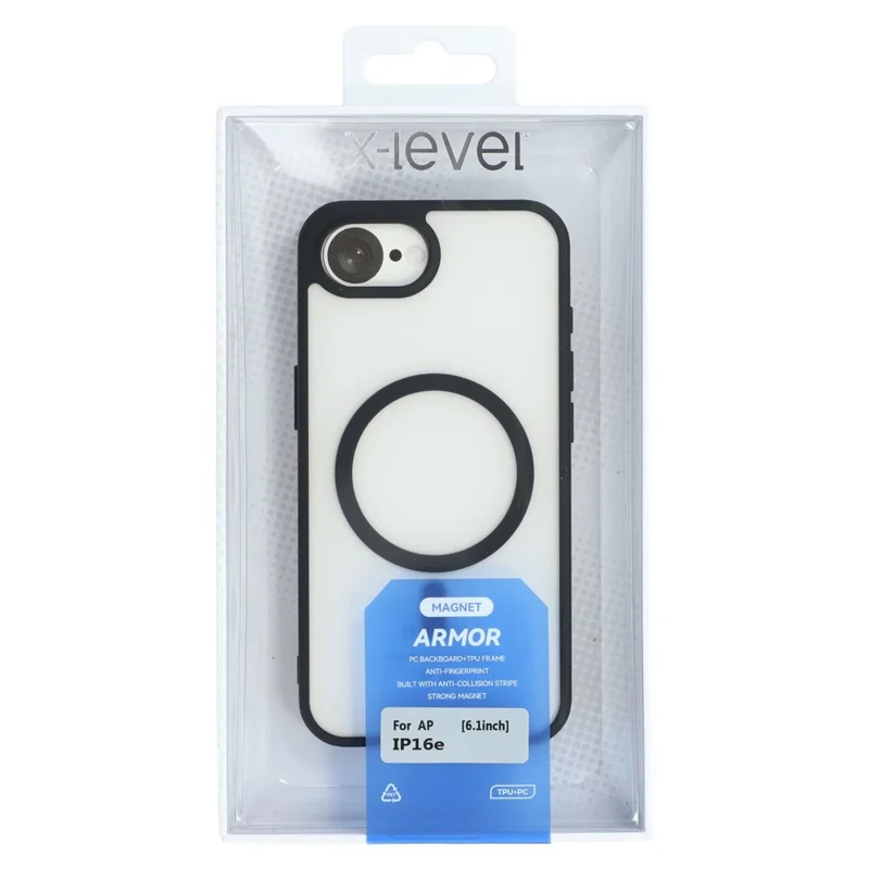 X-LEVEL For iPhone 16e Magnetic Case PC + TPU Matte Anti Drop Cell Phone Cover - Black
