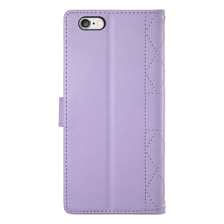 For iPhone 16e Case Rhombus Stitching Wallet Stand Leather Phone Cover with Long  /  Short Strap - Purple