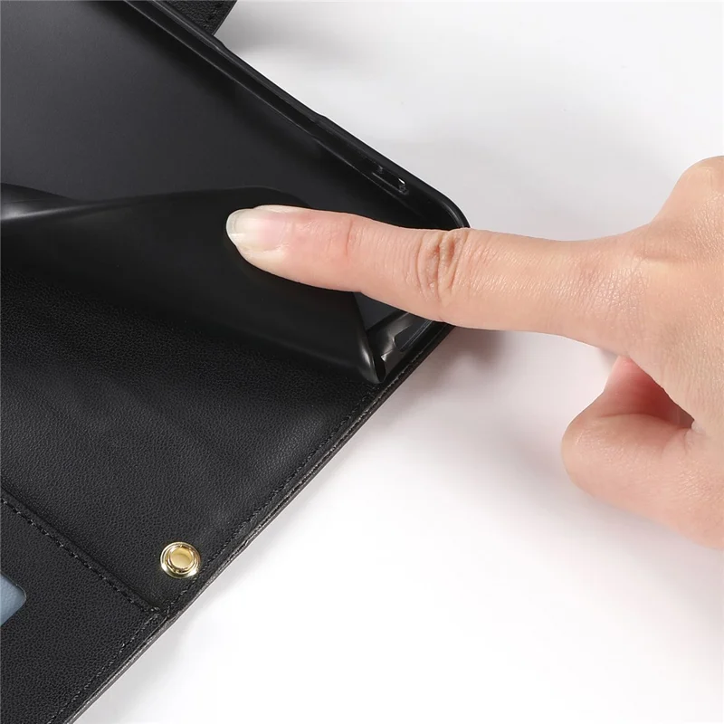 For iPhone 14 Pro Max Case Rhombus Stitching Wallet Stand Leather Phone Cover with Long  /  Short Strap - Black