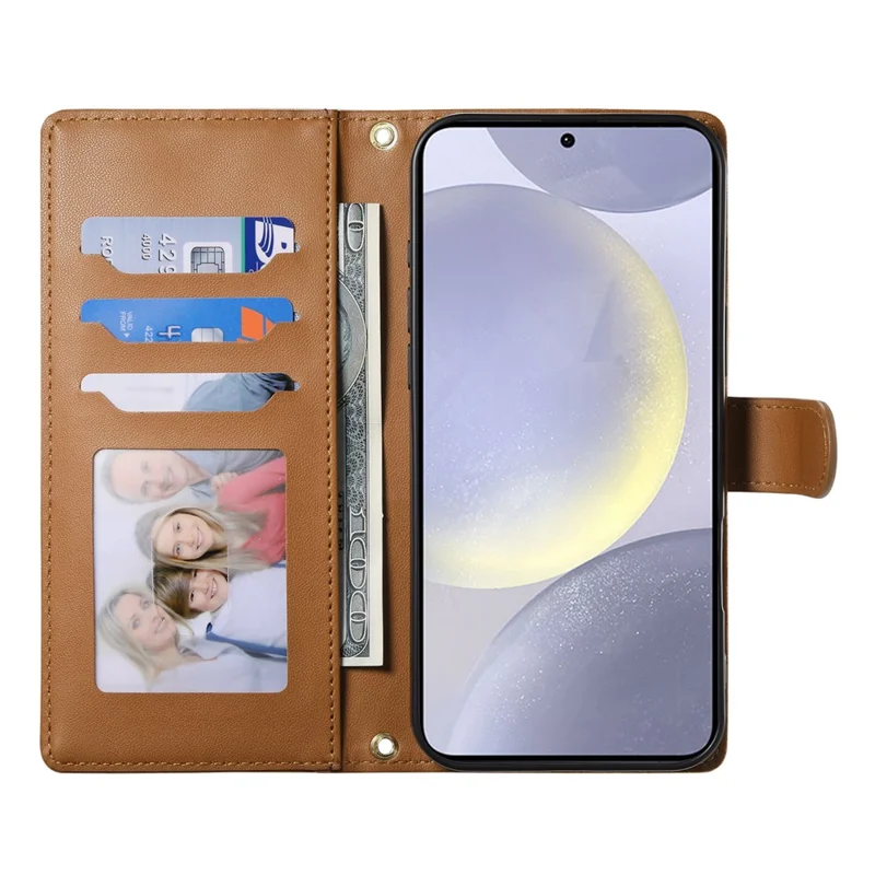 For Samsung Galaxy S25+  /  S24+ Case Rhombus Stitching Wallet Stand Leather Phone Cover with Long  /  Short Strap - Brown