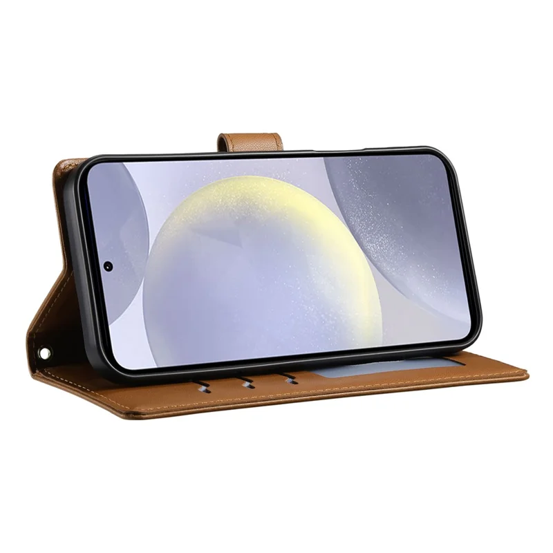 For Samsung Galaxy S25+  /  S24+ Case Rhombus Stitching Wallet Stand Leather Phone Cover with Long  /  Short Strap - Brown