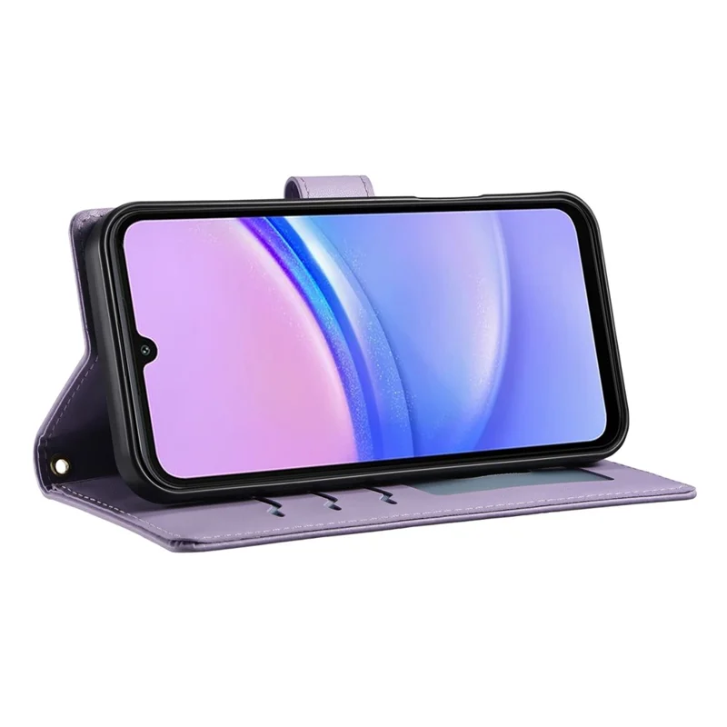 For Samsung Galaxy A15 5G  /  4G Case Rhombus Stitching Wallet Stand Leather Phone Cover with Long  /  Short Strap - Purple