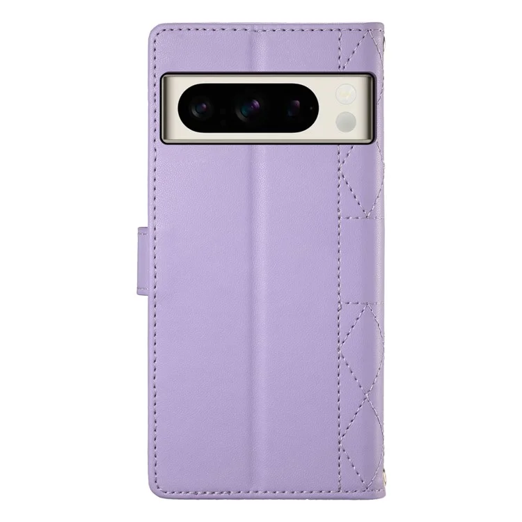 Funda de cuero para Google Pixel 8 Pro, diseño de rombos con soporte tipo cartera, correa larga / corta - Color morado