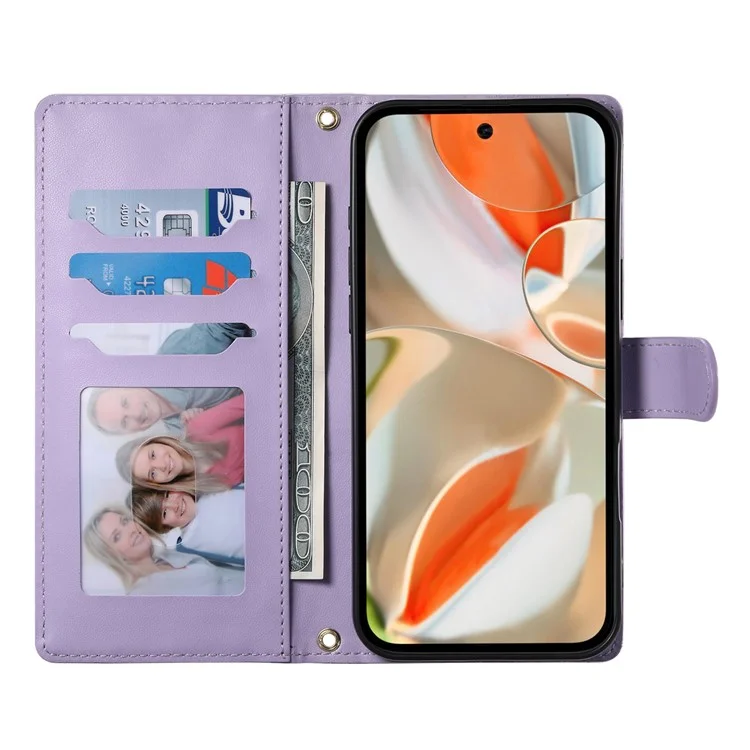 Funda de cuero para Google Pixel 8 Pro, diseño de rombos con soporte tipo cartera, correa larga / corta - Color morado