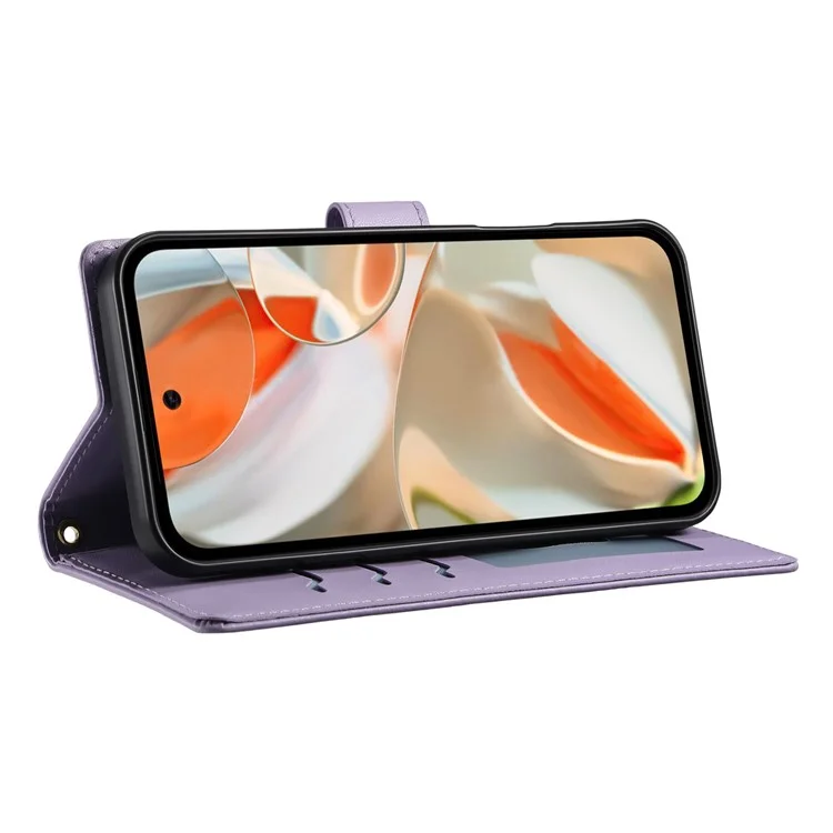 Funda de cuero para Google Pixel 8 Pro, diseño de rombos con soporte tipo cartera, correa larga / corta - Color morado