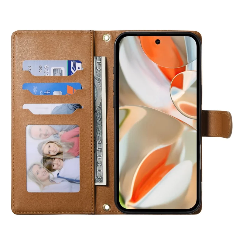 For Google Pixel 8 Pro Case Rhombus Stitching Wallet Stand Leather Phone Cover with Long  /  Short Strap - Brown