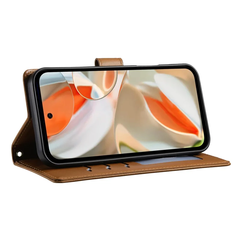 For Google Pixel 8 Pro Case Rhombus Stitching Wallet Stand Leather Phone Cover with Long  /  Short Strap - Brown