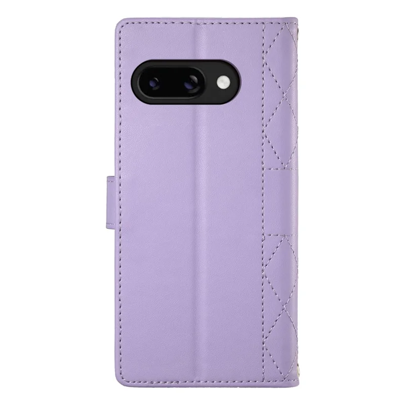 For Google Pixel 9a Case Rhombus Stitching Wallet Stand Leather Phone Cover with Long  /  Short Strap - Purple