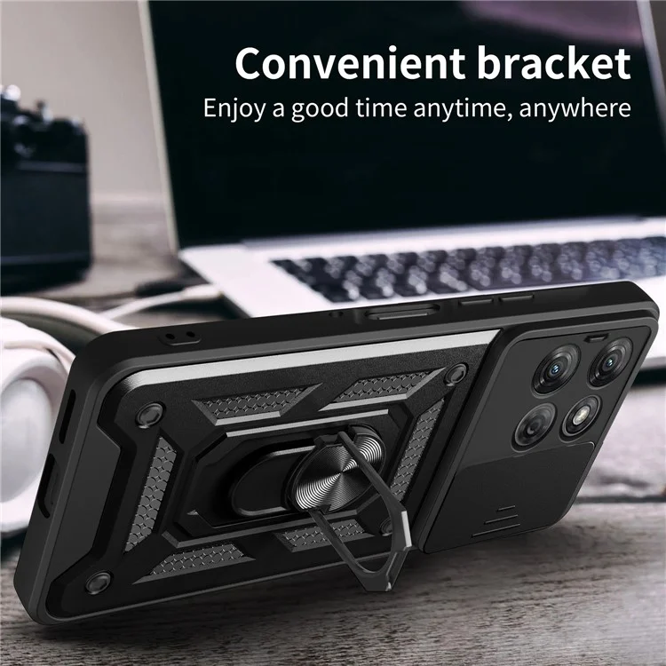 Funda para Motorola Moto G Power (2025) con tapa deslizante para cámara, carcasa de PC + TPU con soporte, color negro