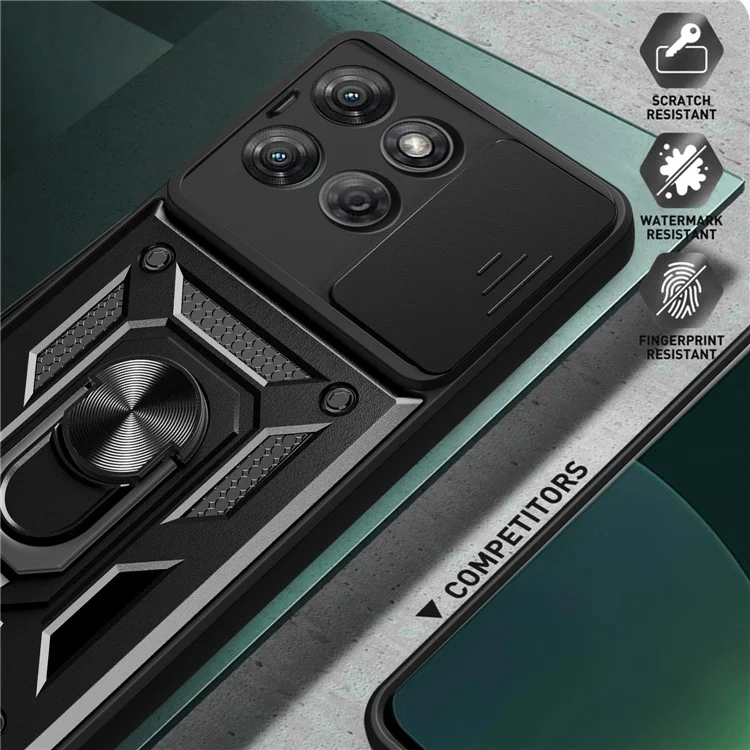 Funda para Motorola Moto G Power (2025) con tapa deslizante para cámara, carcasa de PC + TPU con soporte, color negro