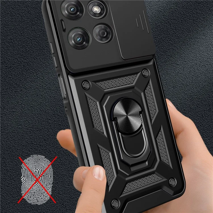 Funda para Motorola Moto G Power (2025) con tapa deslizante para cámara, carcasa de PC + TPU con soporte, color negro