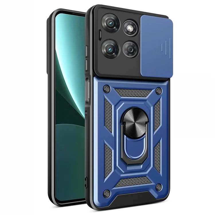 For Motorola Moto G Power (2025) Case with Slide Camera Lid PC + TPU Kickstand Phone Cover - Blue