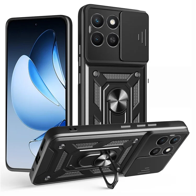 Cover per Honor X8c 4G con Coperchio Scorrevole per Fotocamera PC + TPU con Supporto - Nero
